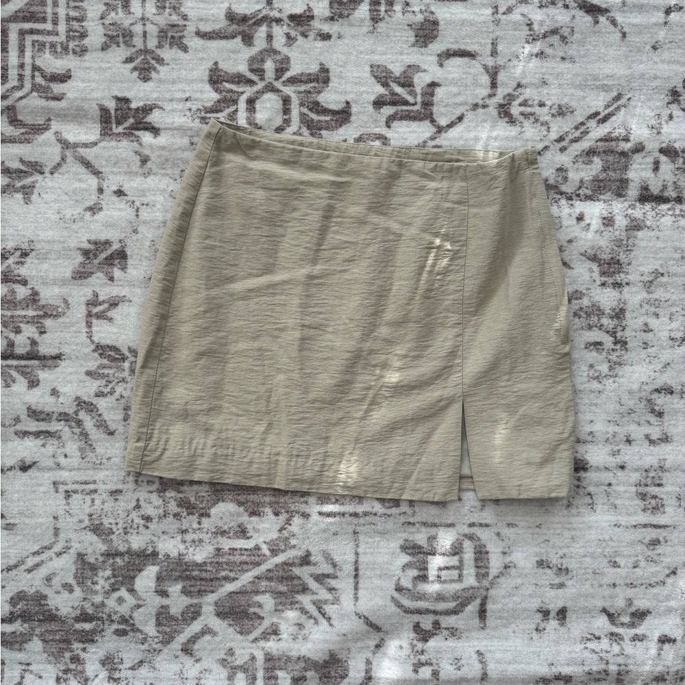 Linen Blend Mini Skirt with Side Slit